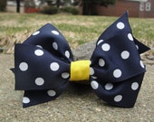 Adorable Girl's Hair Bow (Navy Polka Dot) Large Pinwheel Bow
