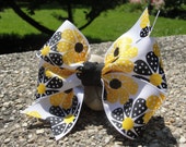 Girl's Hair Bow (Black and Yellow Flowers) Large Pinwheel Bow
