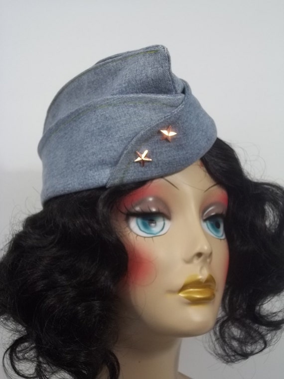 Garrison Cap Hat Denim Blue Military 