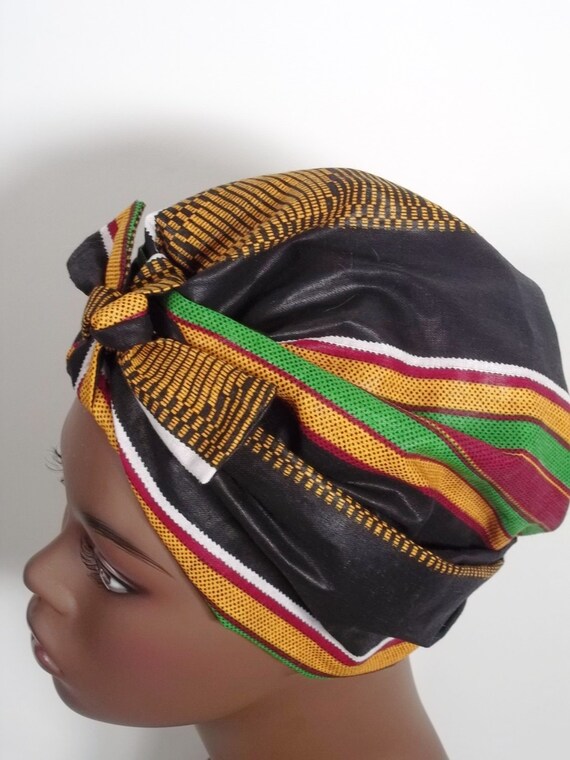 African, Kente, Cotton, Fashion, Turban, Hat, Black, Chemo  display picture 3