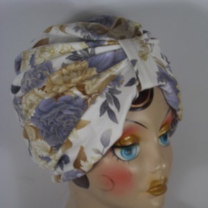 Cotton, fashion, turban, hat, off white, beige, gray, floral, turban, chemo, alopecia, turban, nurse, scrub, hat, head wrap, chemo cap. S-XL