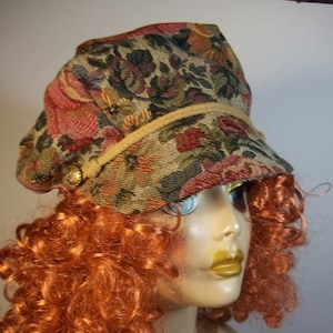 newsboy cap, tapestry, women&#39;s, fashion, hat, floral, red, beige, green,  lined, news boy, applejack, hat, cabbie, caps S-XL
