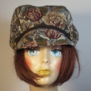 newsboy cap, tapestry, women&#39;s, fashion, hat, floral, beige, burgundy, brown, green,  lined, news boy, applejack, hat, cabbie, caps S-XL