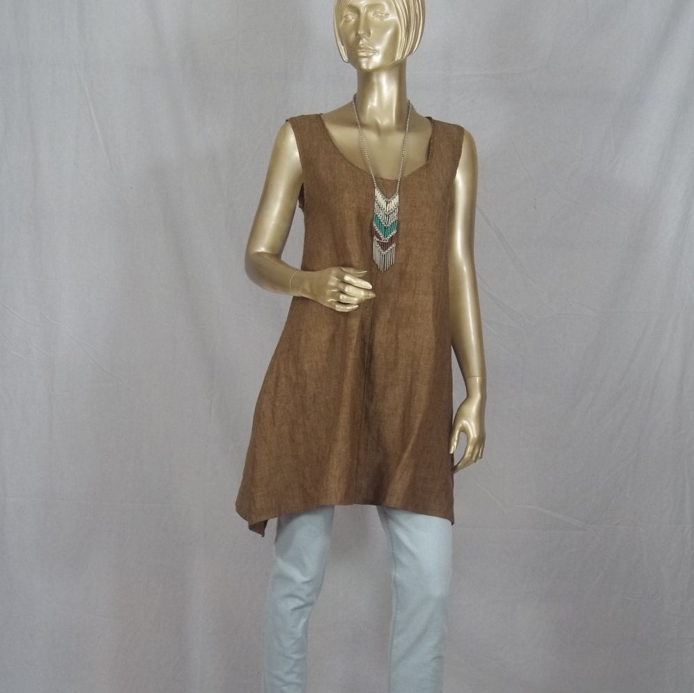 Linen tunic Lagenlook washed linen flax brown plus size | Etsy