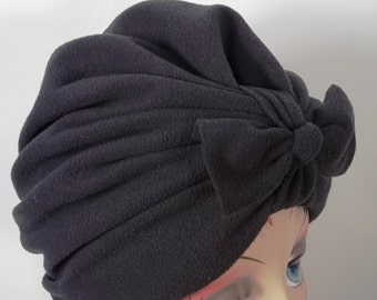 Micro fleece, fashion, turban, hat, black, bow, winter, turban, chemo, alopecia, turban, women, ladies, turban, bonnet, head wrap. S,M,L,XL
