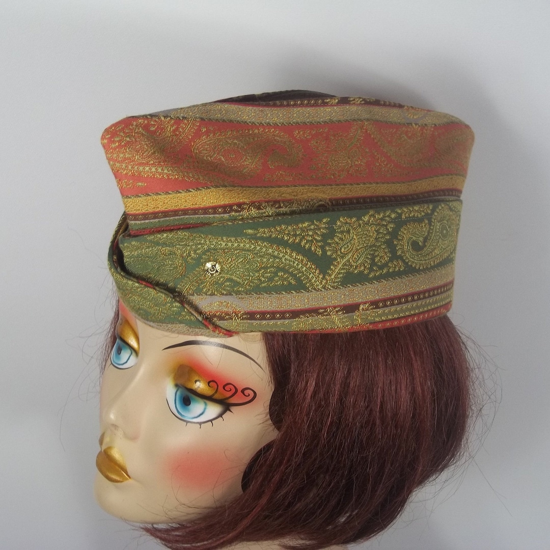 1940's, Garrison Cap, Orange, Green, Military, Hat, Side Cap, Wedge