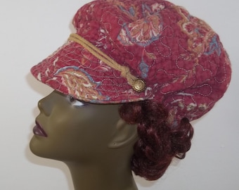newsboy cap, quilted, patchwork, cotton, women's, fashion, hat, floral, burgundy, news boy, applejack, cabbie, caps, fall/winter cap S-XL