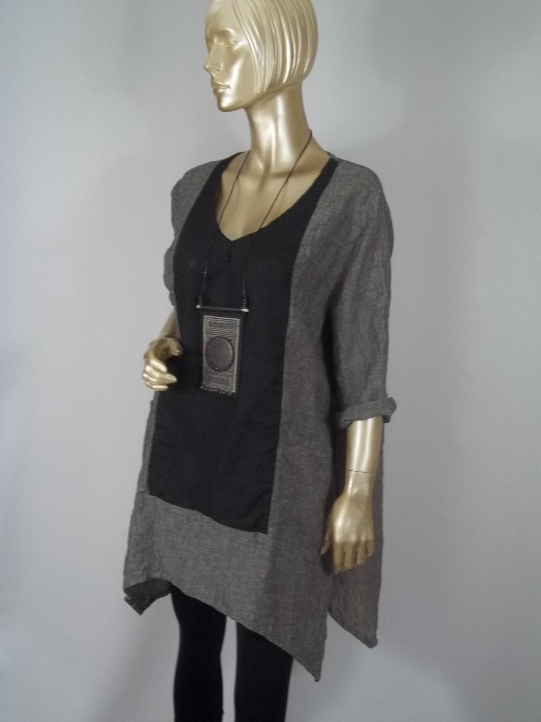 Linen Flax Tunic Lagenlook Gray Black Plus Size Tunic - Etsy