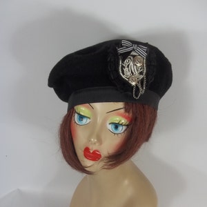 Wool, black, beret, designer, fashion, military, beret, silver  royal crest, vintage, women, ladies, beret, winter, fall, beret, hat. S,M, L
