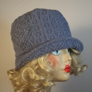 Cloche hat, cotton matelasse, 1920s  hat, blue, flapper hat, Art Deco, hat, chemo, alopecia, bucket hat, summer, women, ladies,   S, M, L