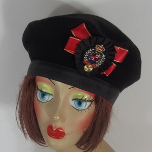Wool, black, beret, designer, fashion, military, beret, royal crest, vintage beret, women, ladies, beret, winter, fall, beret, hat. S,M, L
