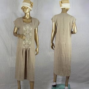 1920's, linen, flax, dress, flapper dress, beige, maxi, dress, linen, sundress, plus size dress, women, dress, ladies dress. XS - 4XL