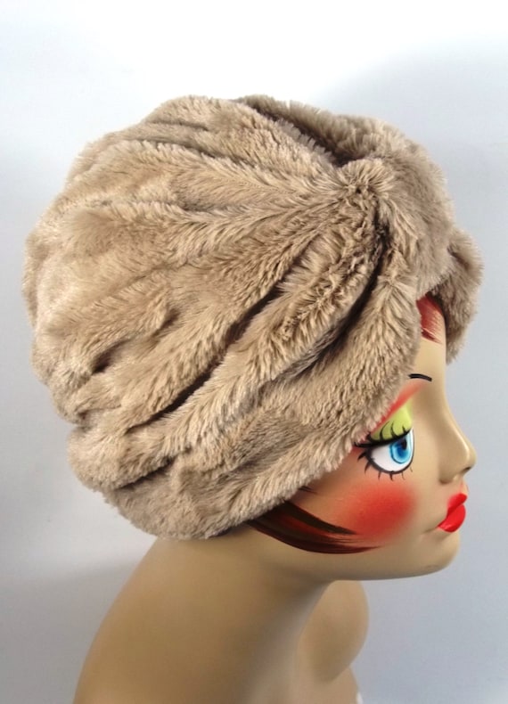 Faux fur, winter, turban, hat, beige, fashion, turban, women, ladies, turban, alopecia turban, chemo turban, bonnet, head wrap, cap.   M