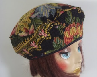 Tapestry, beret, multi color,  Boho, beret, hat, fashion, designer, women, ladies, beret, French  beret, all seasons, beret, cap.