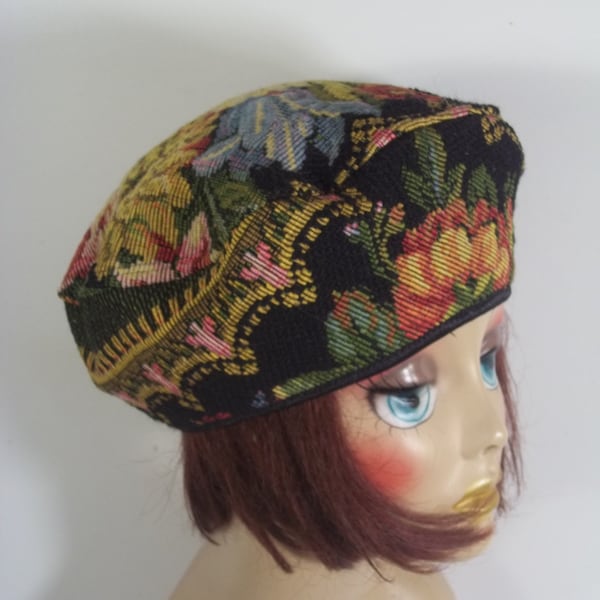 Tapestry, beret, multi color,  Boho, beret, hat, fashion, designer, women, ladies, beret, French  beret, all seasons, beret, cap.