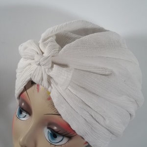 Algodão, gaze amassada, branco, turbante, chapéu, quimio, alopecia, turbante, turbante, senhoras, mulheres, turbante, turbante de laço, gorro, boné. S, M,L,XL
