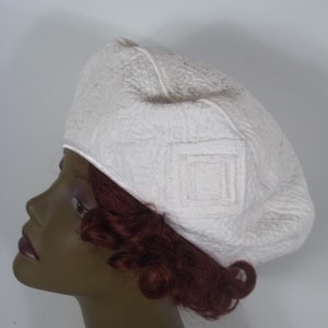 Cotton, beret, white, matelasse, beret, hat, fashion, designer, women, ladies, beret, French  beret, summer, retro, vintage, beret, cap.