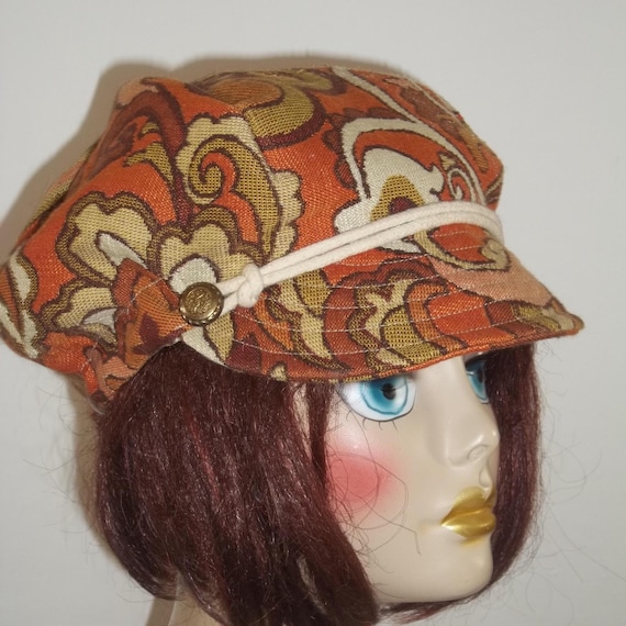 newsboy cap, tapestry, women's, fashion, hat, orange, paisleys, lined, news boy, applejack, hat, cabbie, caps S-XL