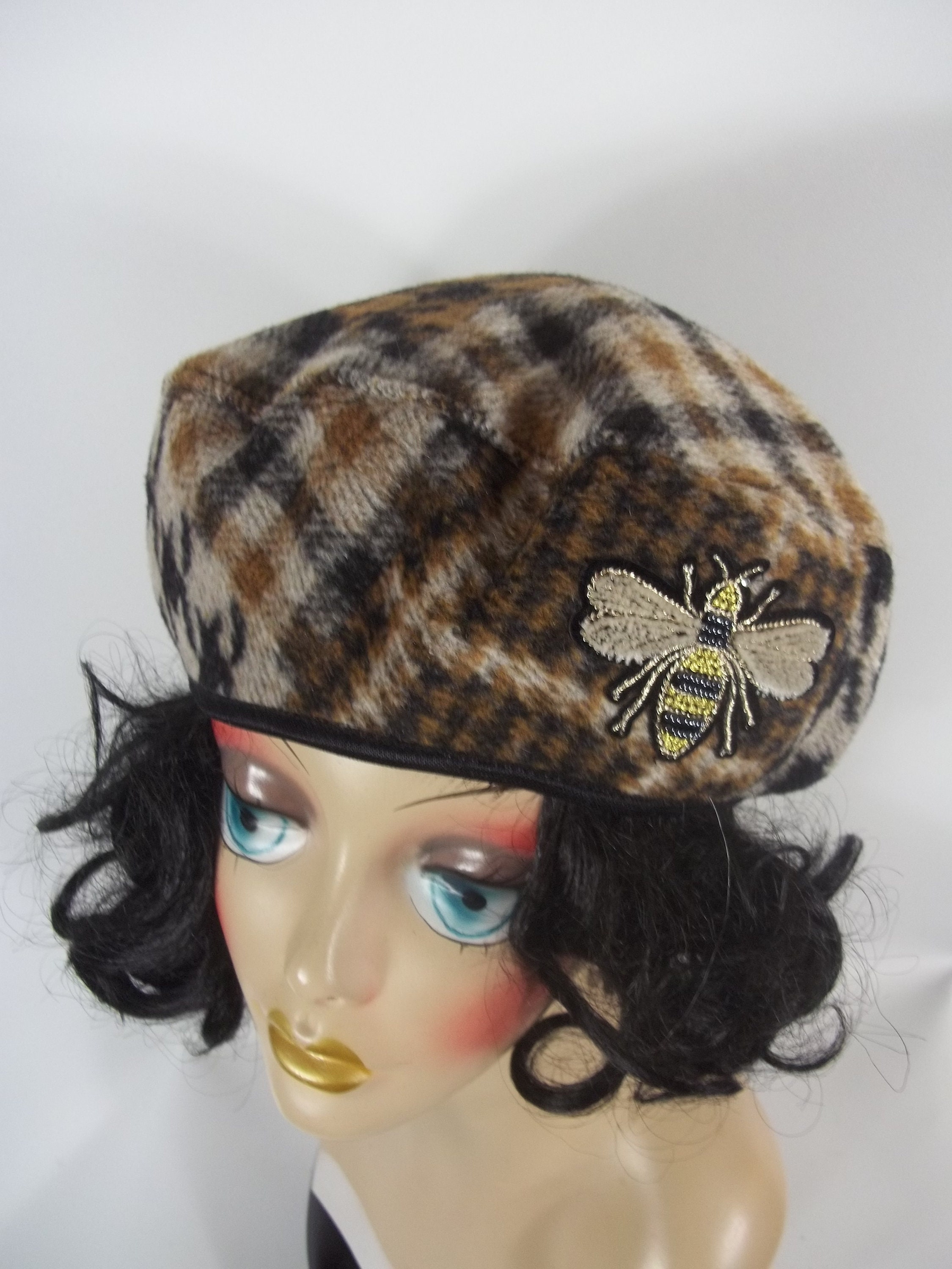 Womens Brown Wool Beret with Plaid Flower Accent Burgundy Wool Beret With Floral Accent: French Chic Hat - Etsy main image 2