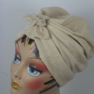 Linen, ivory, fashion, turban, chemo, alopecia, turban, bow turban, hat, head wrap, women, ladies, bonnet, head wrap, chemo cap.    S