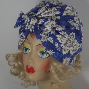Cotton, fashion, turban, hat, blue, floral, turban, chemo, alopecia, turban, bow turban, ladies, women, bonnet, scrub, nurse, hat. S,M,L,XL