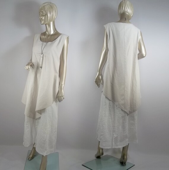 Lagenlook dress washed linen white beige maxi plus size | Etsy
