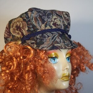 newsboy cap, tapestry, women&#39;s, fashion, hat, floral, blue, burgundy, brown, green,  lined, news boy, applejack, hat, cabbie, caps S-XL