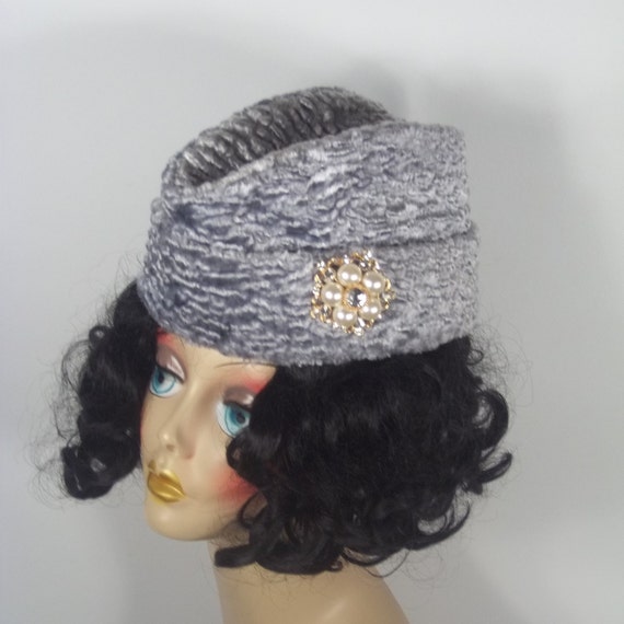 Persian Lamb Faux Fur Wedge Hat Karakul 