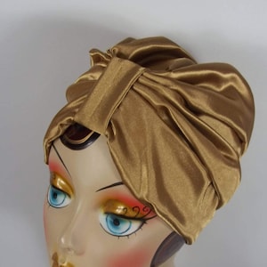 Silky satin, fashion turban, hat, gold, designer, dressy, turban, women, ladies, turban, chemo, Alopecia, head wrap, bonnet, cap. S,M,L,XL