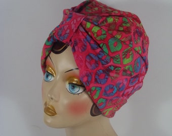 Cotton batik, pink, fashion, turban, hat, chemo, alopecia, turban, wrap, women, ladies, turban, bonnet, hospital, scrub, nurse, hat.  S - XL