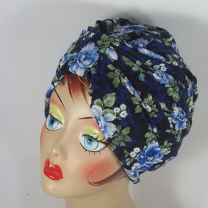 Cotton, fashion, turban, hat, navy blue,floral, turban, chemo, alopecia, turban, women, ladies, turban, head wrap, bonnet, scrub hat. S - XL