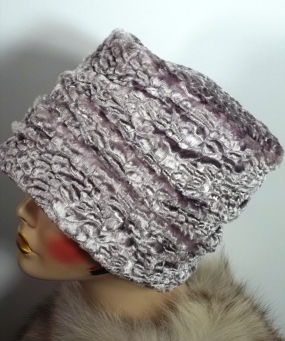 Persian Lamb Faux Fur Cloche Hat Gray 