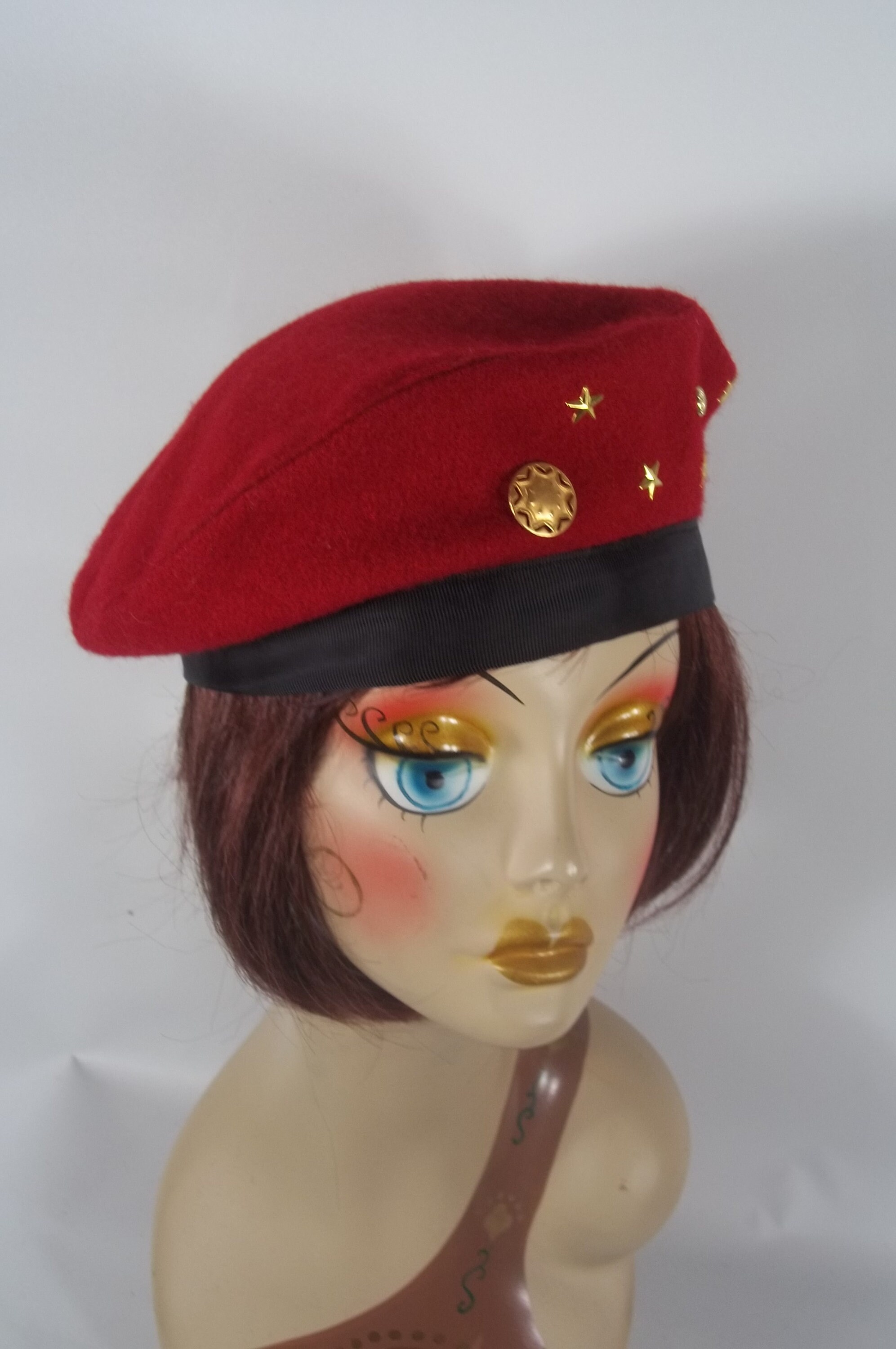 Wool Beret Red Studded Designer Fashion 