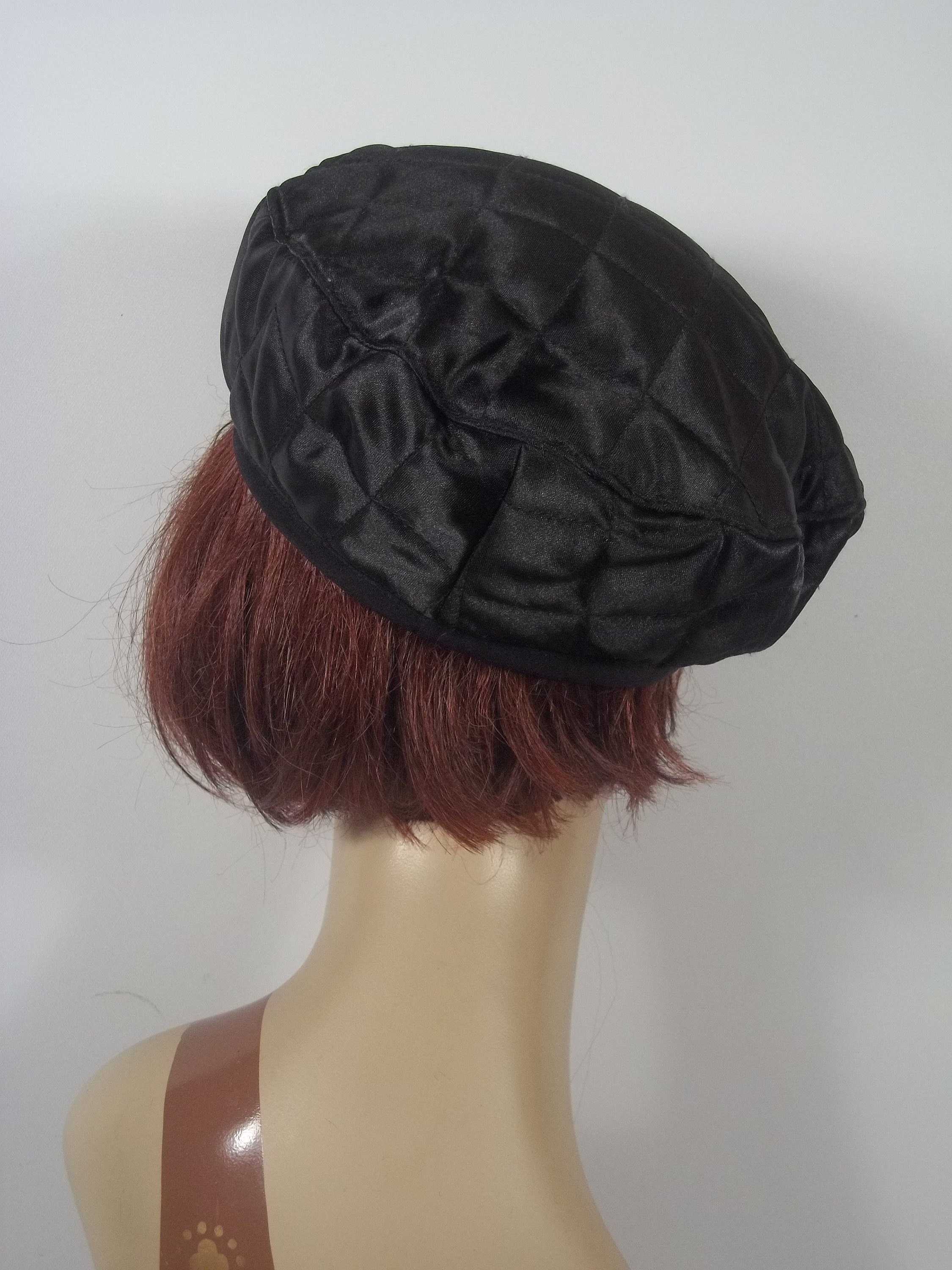 Quilted satin beret black beret designer beret fashion Etsy