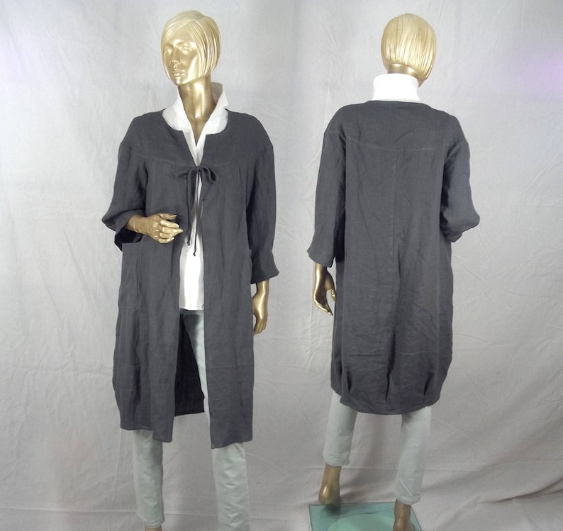 Lagenlook Linen Duster Coat Flax Gray Coat Plus Size Etsy