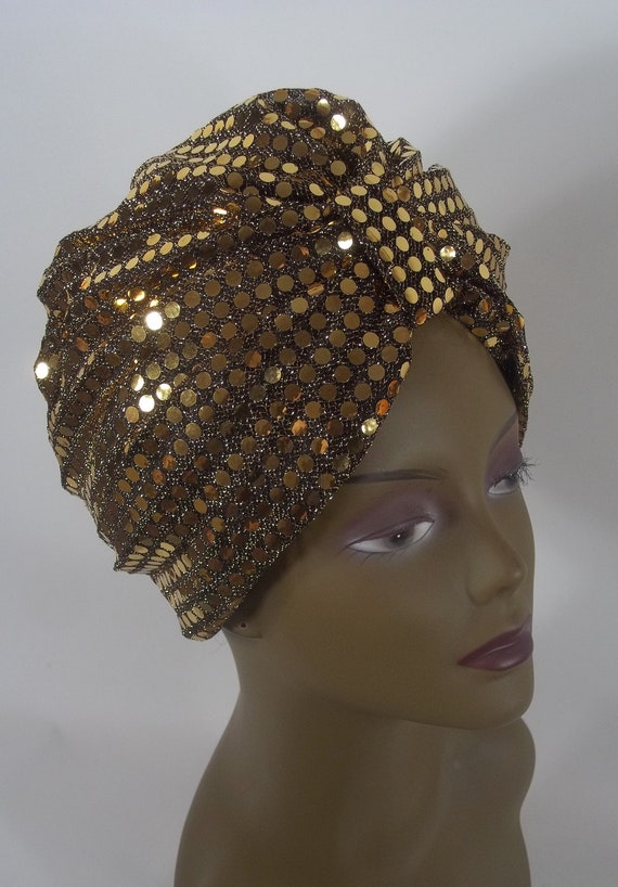 Sequined, Gold, Fashion, Turban, Hat, Dressy, Turban, Women  display picture 3