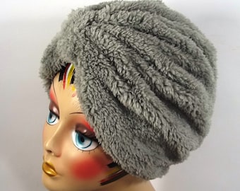 Faux fur, gray, black, fashion, turban, hat,  winter, designer, turban, women, ladies, chemo, alopecia, bonnet, wrap, cap. S,M,L,XL