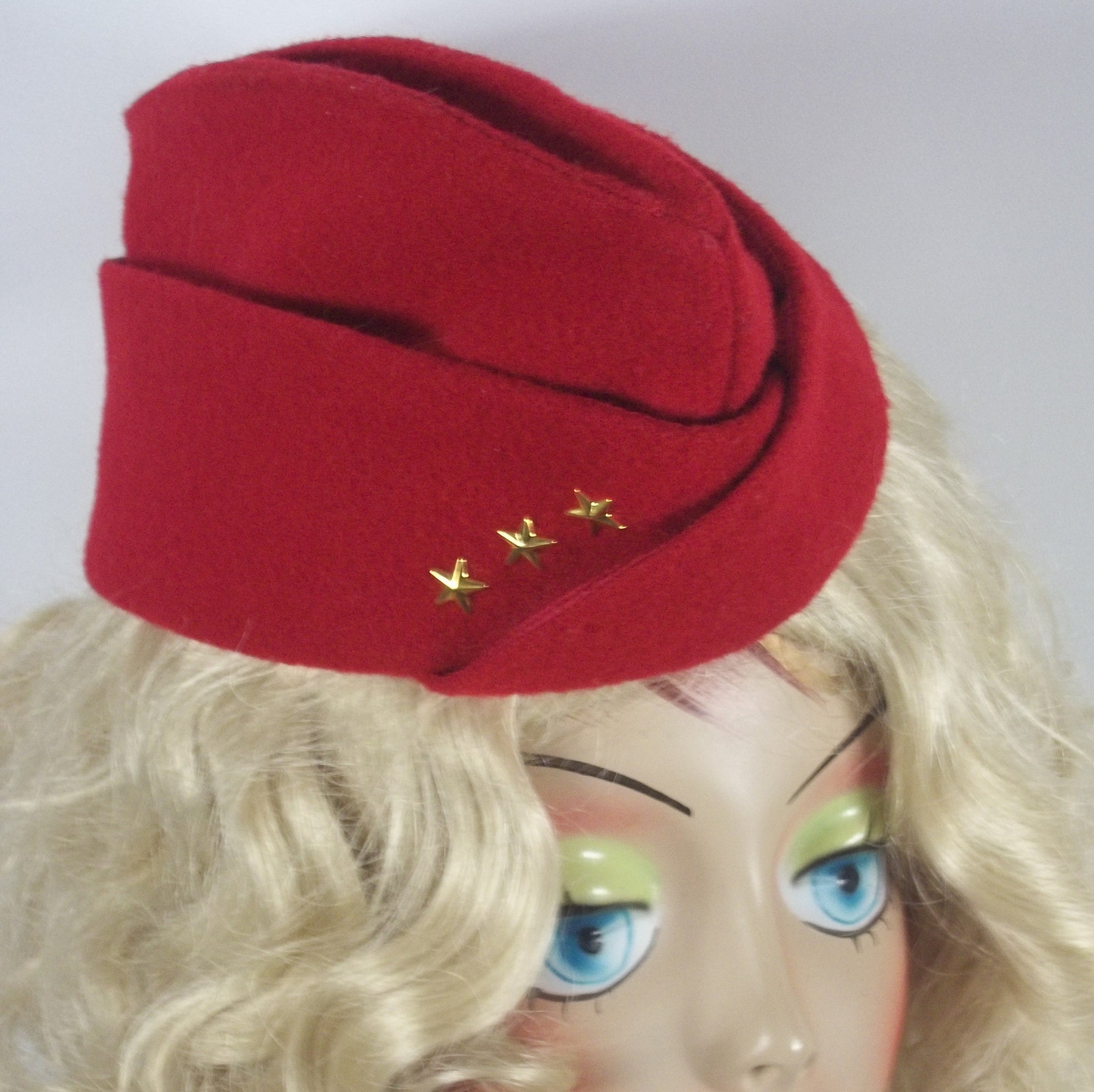 Wool 1940s Garrison Cap Hat Red 