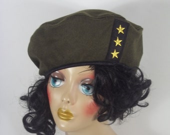 Boina, sombrero, de color verde militar, con aspecto de lana, de moda, con aplique de estrella, de diseñador, para mujeres, para damas, boina, boina francesa, para invierno, para otoño, sombrero
