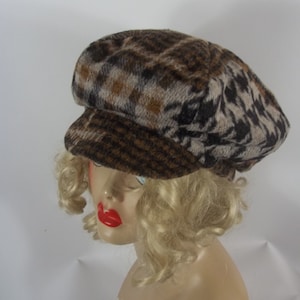 newsboy women cap, wool blend, fashion, hat, brown, beige, houndstooth, plaid, baker boy, applejack, hat, cabbie, fisherman, hats, caps S-XL