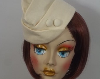 Wool, 1940&#39;s, garrison, cap, hat, cream, white, military, hat, designer, flight cap, wedge, side, overseas, cap, women, ladies, hat. S,M,L