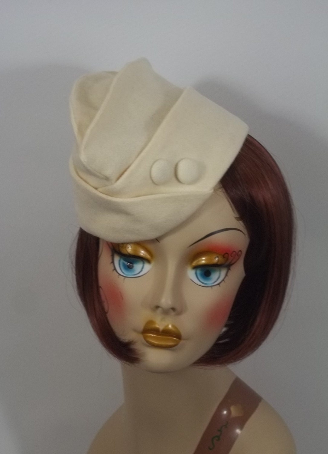 Garrison Cap Hat Cream White Military 