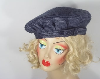 Straw beret, blue beret, designer beret, bow beret, French beret, straw hat, summer, beret, women, ladies, beret, fashion beret, hat.  S,M,L