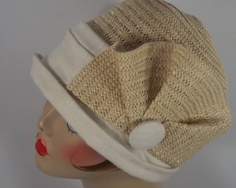Straw, linen, cloche hat, 1920s, Art Deco, designer, church hat, vintage hat, flapper hat, straw hat, linen hat, women, ladies, hat. S,M,L