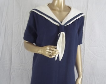 Linen, 1920s, navy blue, sailor dress, flapper dress, maxi dress, sundress, plus size dress, women, ladies, dress, designer, dress. XS-5XL