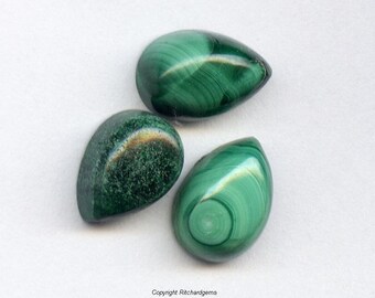 Natural 10x7mm Loose Pear 3.64 ct Malachite Cabochons for Three