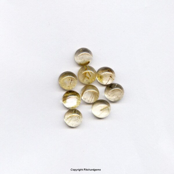 Natural Smooth 7mm Round Rutile Quartz with Golden Needles Cabochon For One