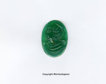 11.1 Carat Natural Hand Carved Green Onyx Cameo