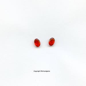 May include: Two oval-shaped red gemstones on a white background.