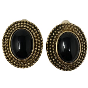 Gorgeous Vintage 1980s Gripoix Bronze & Black Cabochon Statement Clip On Earrings